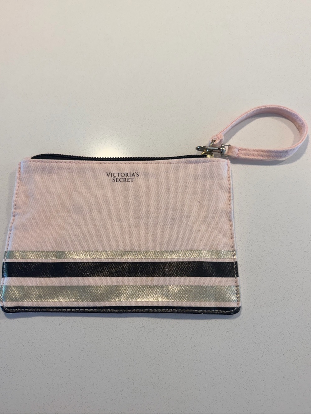 Victoria's Secret Pink Wristlet with Gold Metallic and Black Stripes
